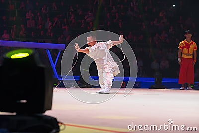Demonstration performance Chinese Wushu gymnasts Editorial Stock Photo